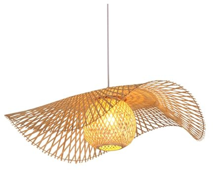 Handvävd ljuskrona pendelljus naturlig korglampa för tehus, matsal, bar, é, klubb E27 hängande ljus (B, 65 cm)