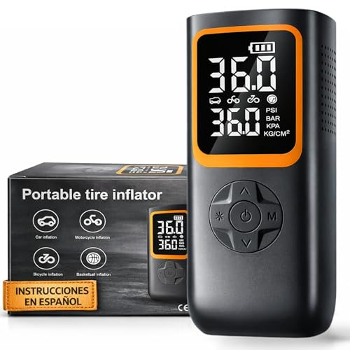 Compresor aire portatil coche, Batería 6000mAh y Conexión 12V, 150 PSI-10,3 BAR, Inflador ruedas coche con luz LED y power bank, Hinchador ruedas coche Ideal para emergencias, viajes y mantenimiento.