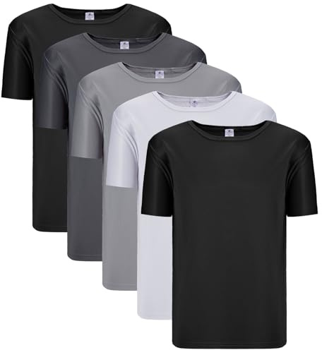SCCGKP 5 Pack Mens Workout Shirts Fast Dry Athletic T-Shirts Moisture Wicking Running Gym Short Sleeve T Shirts (UK, Alpha, L, Regular, Regular, Black/Black/Light Gray/Dark Gray/White)