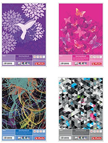 Herlitz Zeichenblock A3 mit 25 Blatt, 5 Stück mit 4 sortierten Motiven, weiß