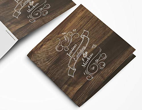 Gaudi - Biglietti di invito per matrimonio, stile rustico, 10 pezzi, effetto legno, stile vintage, per il tuo matrimonio, quadrati, con stampa e immagine