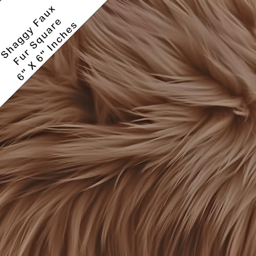 FabricLA Shaggy Faux Fur Square - 15cm x 15cm Pre-Cut - Use Faux Fur Fabric for DIY, Craft Fur Decoration, Fashion Accessory, Gnome, Hobby - Light Brown Faux Fur Fabric
