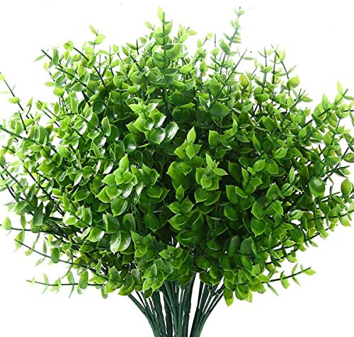 HBell 12pcs Artificial Plants,Plastic Greenery Shrubs UV Resistant Fake Outdoor Plants Plastic Shrubs for Farmhouse Home Garden Wedding Indoor Outside Decor (Green)