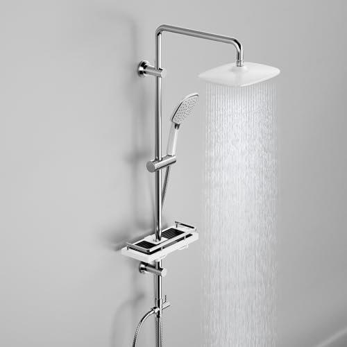 Colonna Doccia Senza Miscelatore,Set Doccia Completo Acciaio Inox 3 Funzioni Soffione Altezza Regolabile（Tondo 20cm)