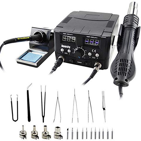 Anesty Stazione Saldante Dissaldante Digitale Stazione di Saldatura, 2in1 750W Professionale Stazione include sia un Pistola Aria Calda sia Saldatore