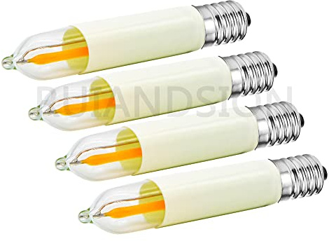 Ruiandsion E10 LED-lampa 14–55 V 0,1–0,5 W ljuskrona hänge nattlampa dimbar kandelaber apparat låg värme för sovrum vägglampetter kylskåpslampor, varm vit (paket med 4)