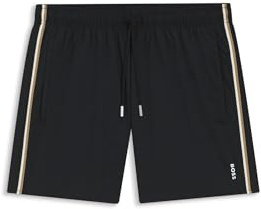 BOSS Mens Iconic Recycled-Material Swim Shorts with Logo and Signature Stripe