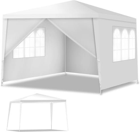 SPOTRAVEL 3 x 3M Garden Gazebo, Outdoor Waterproof Party Tent Marquee with 4 Removable Sidewalls, All Weather Gazebo Canopy Shelter Pavilion for Patio Wedding Camping