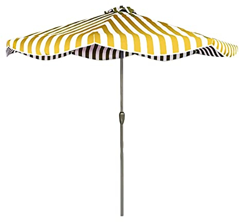 Sonnenschirm für den Außenbereich, gestreifter Markttischschirm, 2,7 m Garten-Sonnenschirm mit 8 stabilen Eisenrippen, Sonnenschutz für Terrasse, Hof, Stranddock (Farbe: Gelb + Weiß) (Gelb + Weiß)