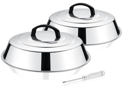 HaWare Cheese Melting Dome, 2 Pack Round Stainless Steel Basting Cover with Heat Proof Handle, 12inch Burger Bell for Flat Top Griddle- BBQ/Camping/Indoor/Outdoor, Dishwasher Safe-31 x 7cm