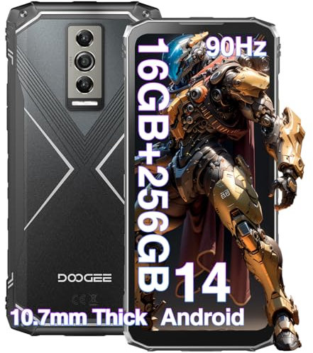 DOOGEE Blade 10Pro Téléphone Portable, Android 14, 90 Hz effet goutte d'eau, Téléphone portable ultra fin de 11 mm, 16GB RAM+ 256GB ROM, 5150mAh Grosse Batterie, 50MP+8MP, Widevine L1,NFC, Noir argent