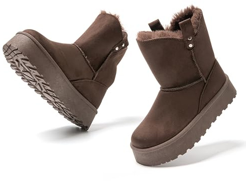 JOMIX Botas Mujer Invierno de Piel Sintética Botas Nieve Mujer con Peluche Caliente