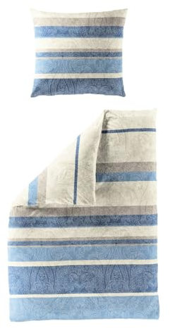 JACK by Bierbaum Biber Bettwäsche 2 TLG. 135x200cm Paisley Ornamente Streifen Grau Silber Rot Blau, Farbe:Blau