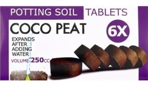 Lot de 6 Pastilles de Terreau Compressé en Fibre de Coco - Diam 6cm - Gonfle jusqu'a 250cm Cube - Fleur Jardin - 469