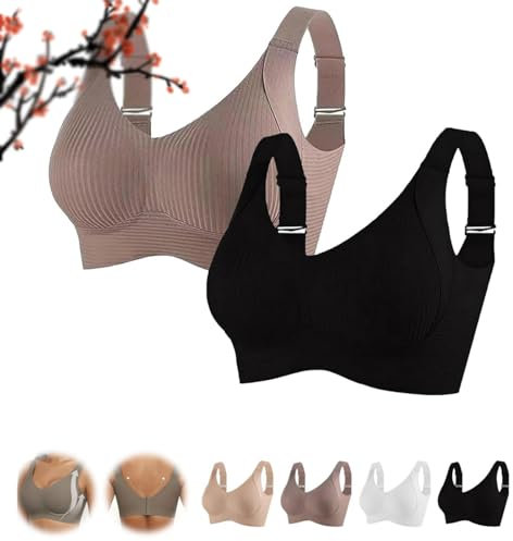 Floralshe Brasier, reggiseno da donna, tinta unita, quattro file regolabili, senza fili, reggiseno Floralshe, copertura completa senza cuciture morbido, 2PCS-C., M