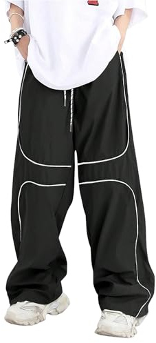 ZAFUL Mens Baggy Pants Y2K Contrast Piping Drawstring Sweatpants Fashion Unisex Oversized Cargo Pants for Men with Pockets Black XXL