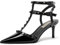 Damen-Sandalen mit Nieten, spitzer Zehenbereich, Fesselriemen, nietenbesetzter Kitten Heel Pumps, Slingback, Party- und Alltagsschuhe, Abendschuhe,Schwarz,40 EU