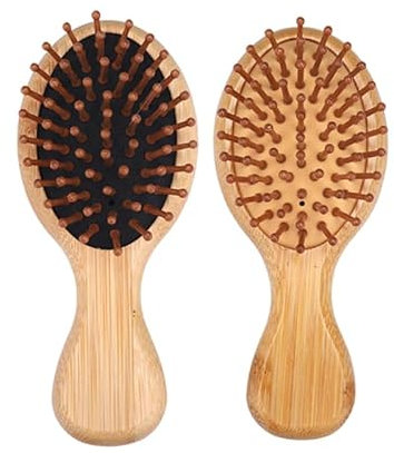 2 Pack Mini Hair Brush - Bamboo Hair Brush for Detangling & Styling, Compact Bamboo Brush for Travel, Includes 1 Black & 1 Beige Small Hairbrush for Men & Women