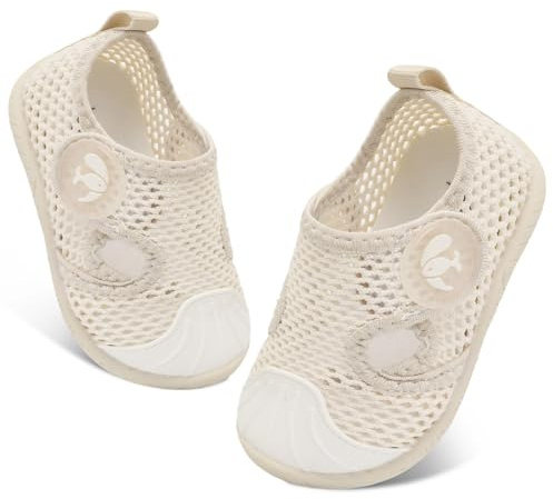 JIASUQI Baby Boys Girls Water Shoes Infant Qucik Dry Barefoot Beach Swim Shoes Toddler Breathable Aqua Socks(Beige,12-18Months)