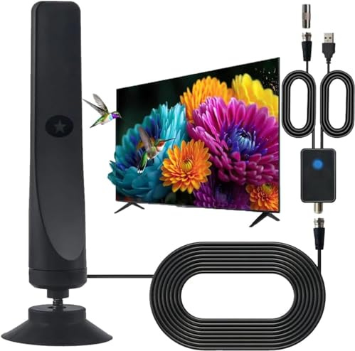 Indoor Outdoor HDTV Antenna – Digital TV Aerial with 36dB Signal Booster, 300 Miles Range – 3.5m/11.5ft Cable TV Aerial with Amplifier – 4K/1080P Freeview Aerial with F Connector & Adapter