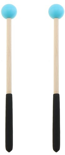 ZZHXSM 8-inch Rubber Head Wooden Handle Percussion Mallets, Blue Drum Sticks for Xylophone and Glockenspiel