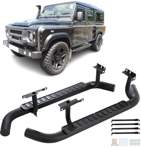 Side Steps Running Boards, For Land Rover Defender 90 2003+, 2 Piece Kit, Left and Right, Aluminium, All Black, Rectangular, Fixed, With Fitting Kit/Step Board Accessories