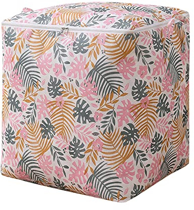 Storage Bins with Lid, Clothes Storage Bins, Foldable Closet Organizers, Duck Function Fabric, Big Storage Bag for Clothing, Blanket, Comforters, Bed Sheets, Pillows and Toys (Maple leaf-Pink)