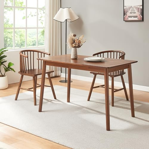 [en.casa] Tavolo da Pranzo con Piano Rettangolare 140x70 cm Tavolo da Cucina in Legno di Hevea con Posti Fino a 6 Persone - Effetto Noce