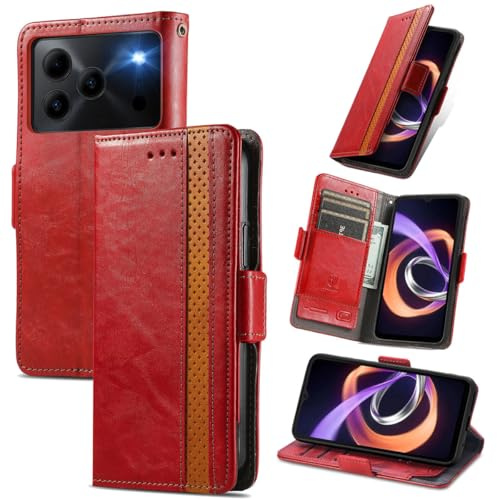 MOJIA Case for Doogee Note 56/56 Plus/ 56 Pro/ 56 Lite, Premium PU Leather Wallet Flip Phone Cover with TPU Inner Shell, Card Holder Needle Bag Multifunctional Case. Red