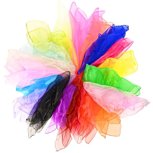 DUBUOZA 20 Pezzi Foulard Giocoleria,60x60cm Sciarpe di Giocoleria Sciarpe Danza,per spettacoli, magia e acrobatica nei programmi dell'asilo materno