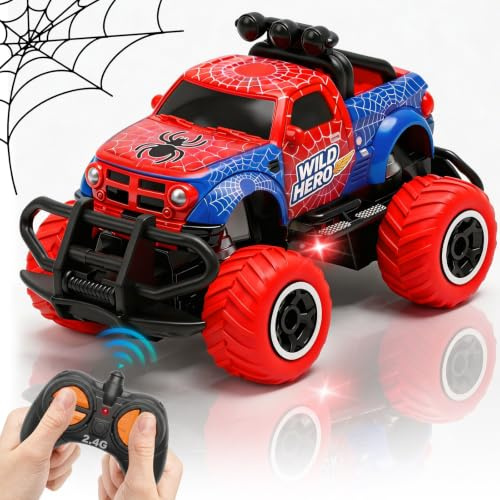 Pup Go Remote Control Cars for Kids, Monster Truck Toys for Age 3-9 Boys | 2.4Ghz Web RC Racing Car, All Terrain Off Road, LED Light, Ideal Gifts, Outdoor Garden Toys for 3 4 5 6 7 Year Old Children