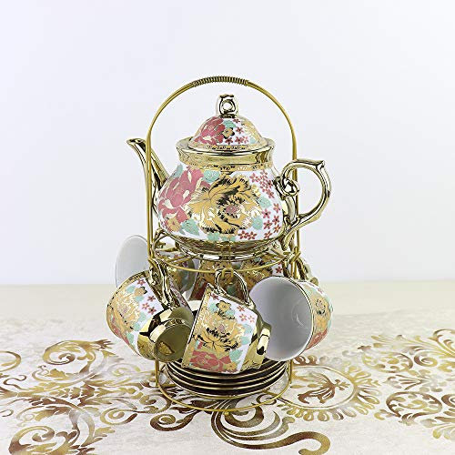 Ray-Velocity Home Service à thé en Porcelaine Service à Thé Café Porcelaine Anglaise Tasses à Café et Soucoupes Théière pour Thé de L'après-midi China Rétro et Rose Pattern Vintage Européen Service