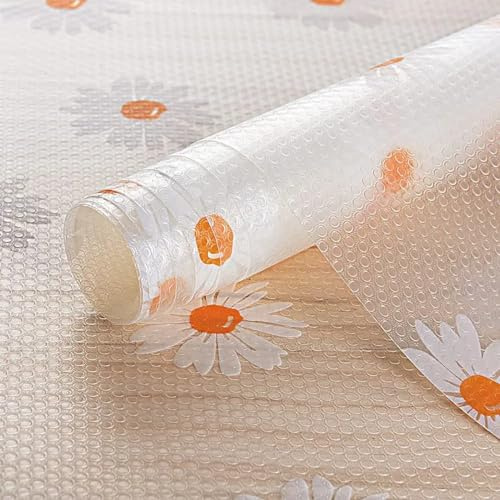 INNOLITES Shelf Liners for Kitchen Cabinets – Drawer Liner Waterproof & Oil-Proof, Non-Adhesive EVA with Floral Pattern – Durable Washable, Easy to Clean (Clean Daisy, 17.5 x 78.7)