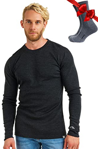 Merino.tech Merino Wool Base Layer Men - 100% Merino Wool Long Sleeve Thermal Shirts Heavyweight (X-Large, 320 Charcoal Grey)