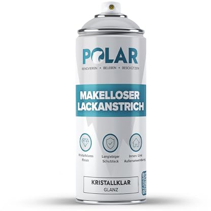 Polar Makelloser Klarlackspray - Glanzend - 400ml - Mehrzwecklack, unterschiedliche Materialien - schnell trocknend, haltbar und vergilbungsfrei - fur Kunststoff, Holz und Metall - drinnen/draußen