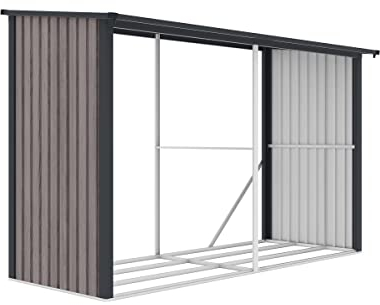 Vente-unique - Abri bûches métal en acier galvanisé effet bois 5,78 m3-8 stères - L302 x P119 x H190cm - VARWOOD