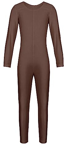 TSSOE Unisexe Enfant Justaucorps Gym Ballet Danse Salopettes Body Jumpsuit à Manche Longue Zip Maillot de Bain Combinaison Fille Garçon 5-12 Ans Marron 8-10 ans