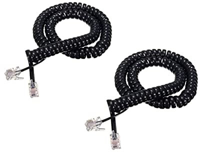 Prometeo Electronics [Lot de 2] Câble téléphonique en spirale de 2,1 m de rechange pour combiné, couleur noire RJ9 4P4C
