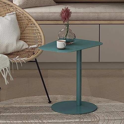 [en.casa] Tavolino Laterale da Divano Tavolino in Metallo uso Esterno e Interno Tavolo Consolle con Piano di Appoggio Trapezoidale - Blu Opaco