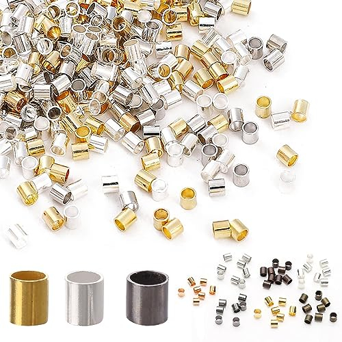 750 Pièces Perles a Ecraser,Perle a Ecraser Fermoir en Laiton,Ensembles de Perles a Sertir Intercalaire pour Colliers Bracelet Fabrication 1.5mm/2.0mm/2.5mm （ Couleur Mélangée ）