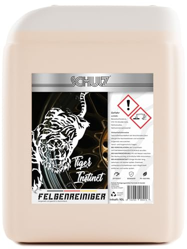 Schulz Tiger Instinct: Högeffektiv fälgrengörare i 10 liters behållare för strålande aluminiumfälgar – skonsam rengöring och tillverkad i Tyskland kvalitet