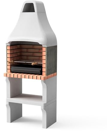 MOVELAR - Barbacoa de Obra Prefabricada de Leña y Carbón Modelo New Iberia Plus XL (Gris, Naranja - 69 x 47 x 190 cm) REF: M00012 - Cocina de Exterior para Jardín o Patio