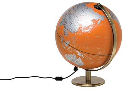 Gentlemen's Hardware Illuminated World Globe Rotating Desk Globe with Stand, 254mm Diameter, Orange