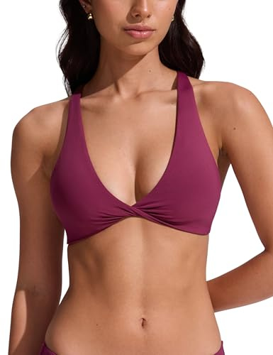 CRZ YOGA Frente Torcido Top de Bikini | Copas Desmontables, Copa A-C, Cuello en V, Espalda Cruzada, Natación, Sujetador de Baño para Mujer