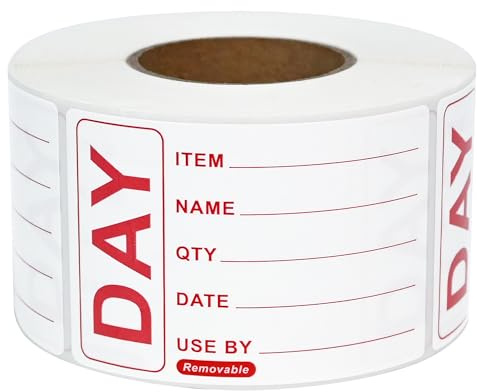 L LIKED 500 Removable Labels - Repositionable Self Adhesive 49 x 74mm Prepped Food Labels s - Easy Peel Off Leaving No Residue (1 Roll)