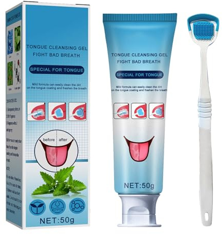 KOAHDE Fresh Mint Tongue Cleaner Gel,Tongue Cleaner for Reduce Bad Breath,Oral Hygiene Brush & Tongue Cleansing Gel,Tongue Coating Cleaning Set,Tongue Coating Cleaning Gel with Scraper,1 Set