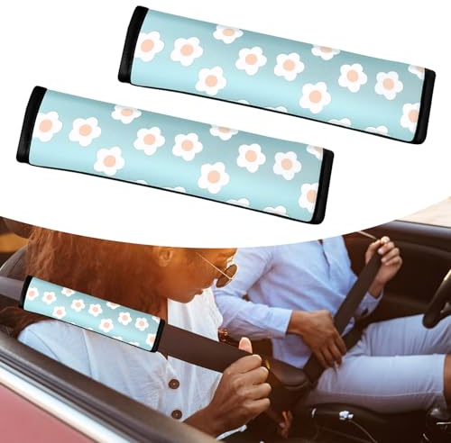 2 Pcs Car Seat Belt Pads,Seatbelt Covers Daisy Seat Belt Covers for Kids Adults,Breathable and Skin-Friendly Car Seat Belt Cover for Head and Neck Support Car Travel Accessories for Long Trips