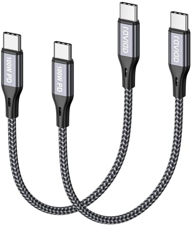 RAVIAD 100W Câble USB C vers USB C Court [50CM/Lot de 2], Câble Type C Charge Rapide PD 5A/20V Cable USBC avec Puce E-Mark pour iPhone 16/15, Samsung Galaxy S25/S24/S23, MacBook, Tablette, Huawei