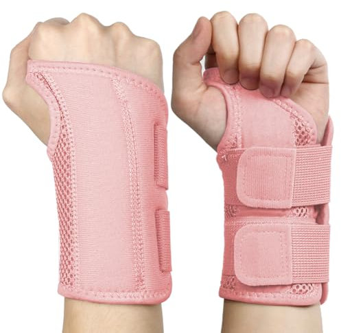 NuVigor Wrist Splints for Carpal Tunnel,Right Left Hand Support with Adjustable Straps for Men Women,Breathable Day Night Wrist Brace for Carpal Tunnel,Pain Relief(Pink,S/M Right Hand)