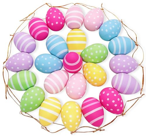 Ctxtqtdt 24 Piezas Huevos de Pascua Coloridos de Plástico, Huevos de Pascua Decoración, Huevos de Pascua Manualidades Juguetes Favores de Partido, Tamaño: 6cm